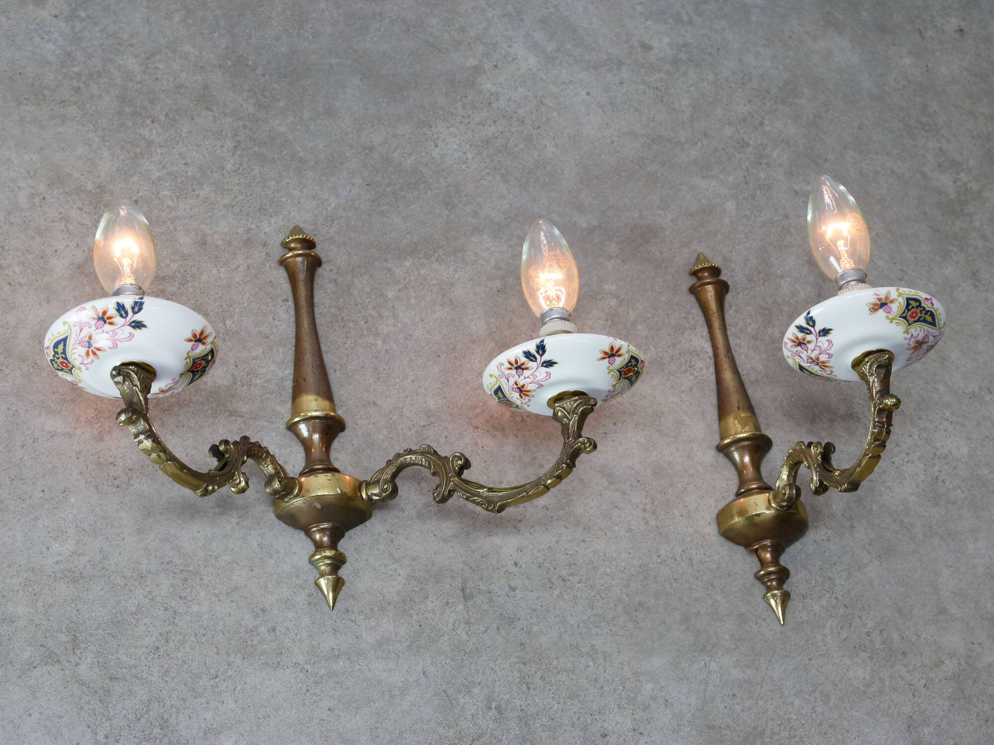 Mid-Century Italian Brass and Ceramic Sconce, set of 2