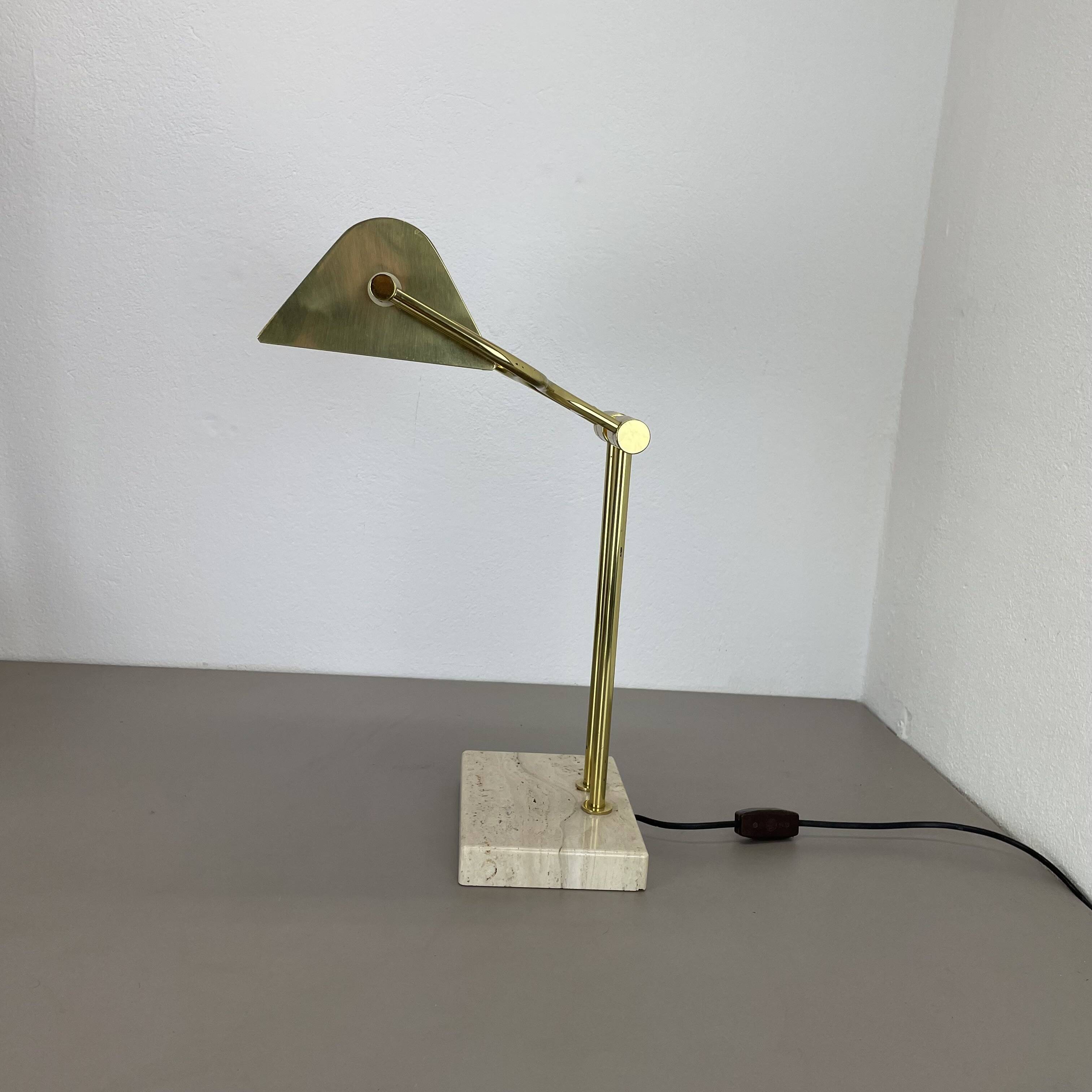 Modernist Travertine and Brass Table Light by Hillebrand Leuchten, Germany, 1980
