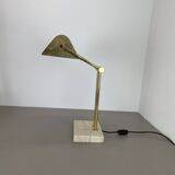 Modernist Travertine and Brass Table Light by Hillebrand Leuchten, Germany, 1980