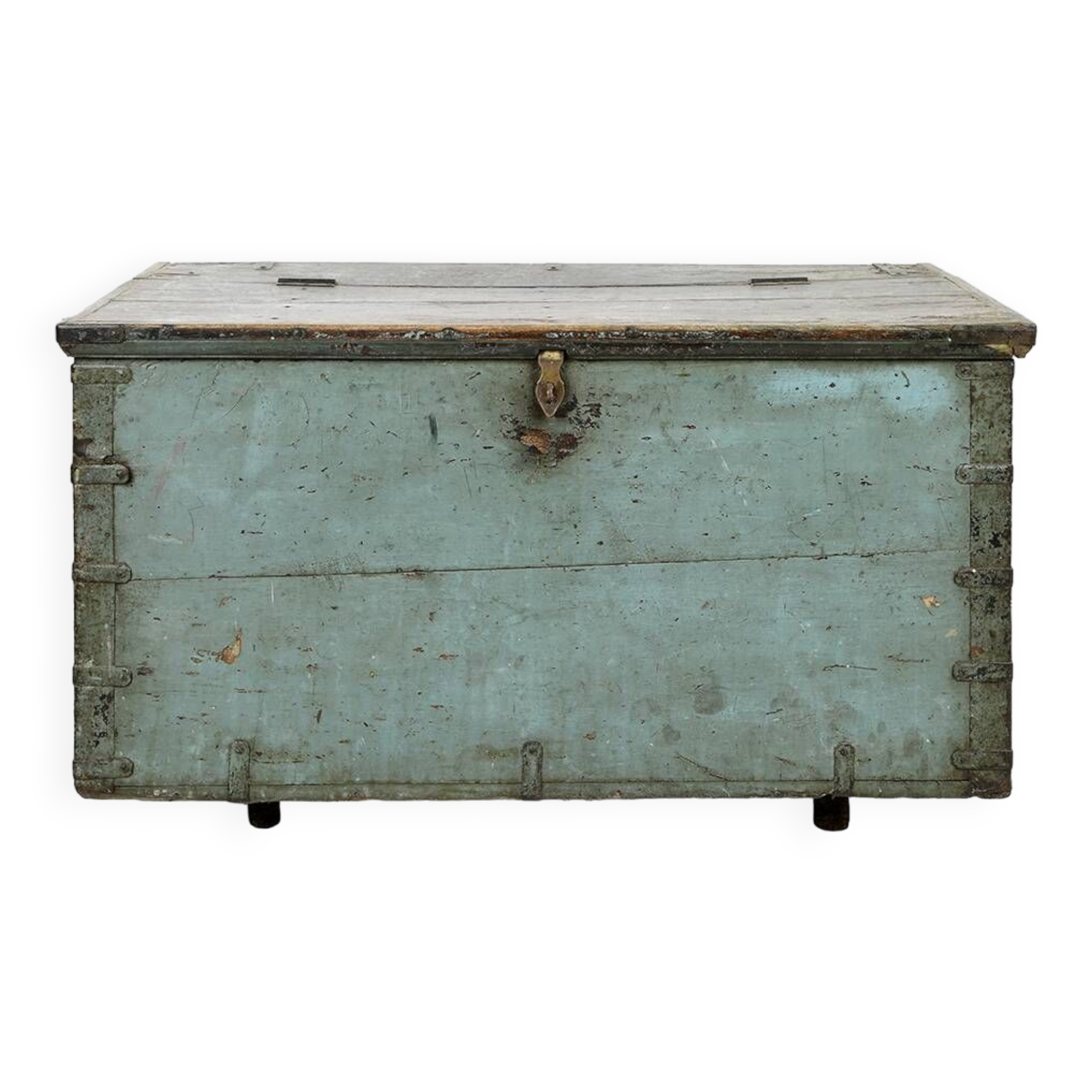 Coffre de rangement en bois à patine bleue