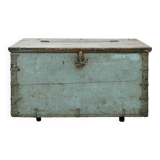 Coffre de rangement en bois à patine bleue