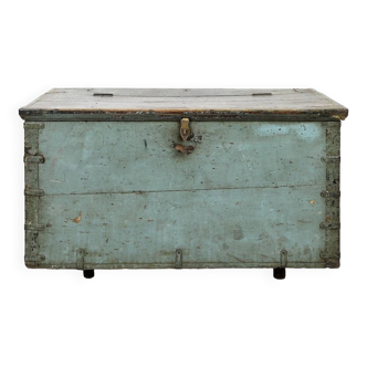Coffre de rangement en bois à patine bleue