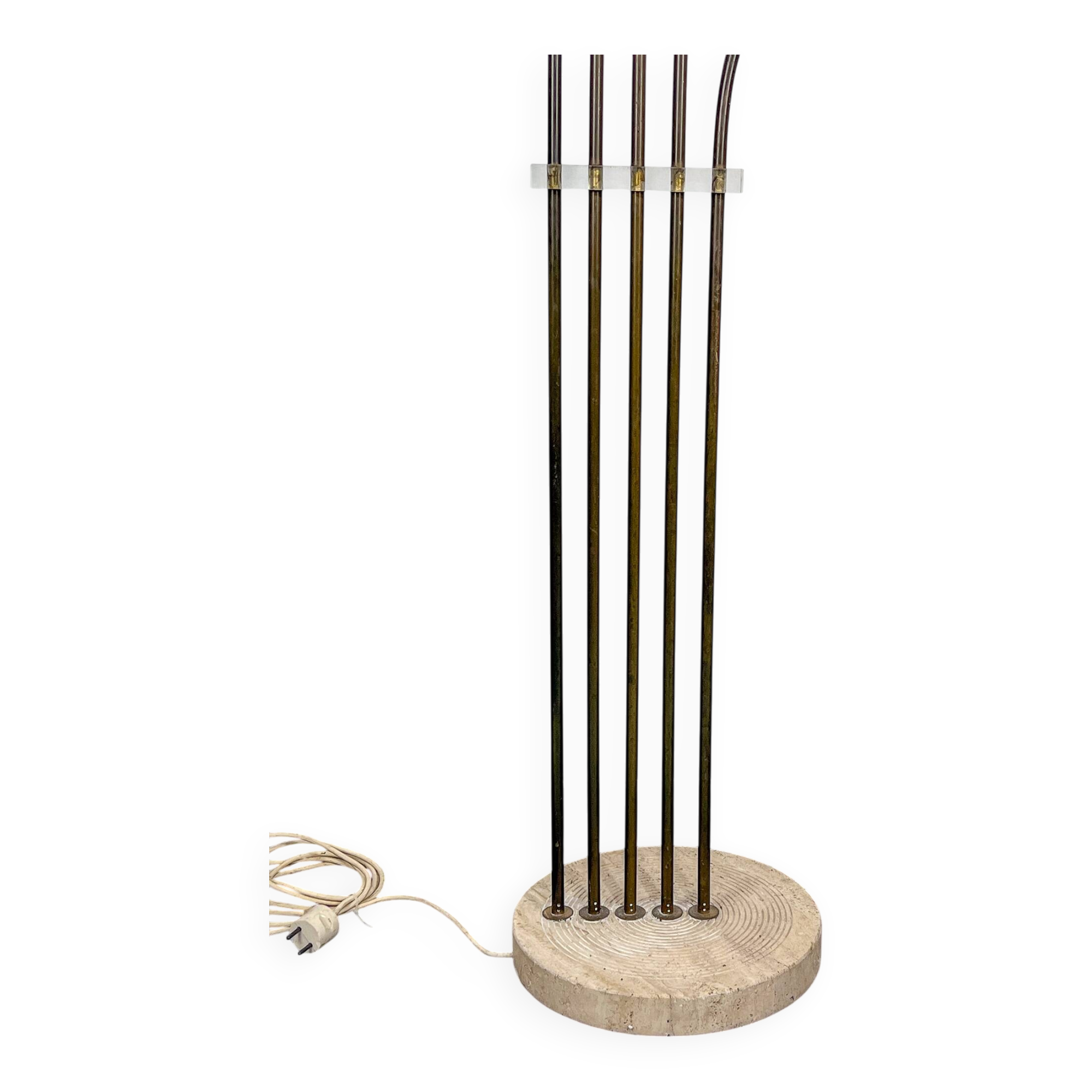 Goffredo Reggiani attributed. Floor lamp in brass and travertine. Italy 196