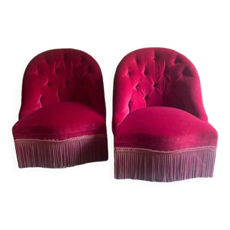 Pair of upholstered toad armchairs