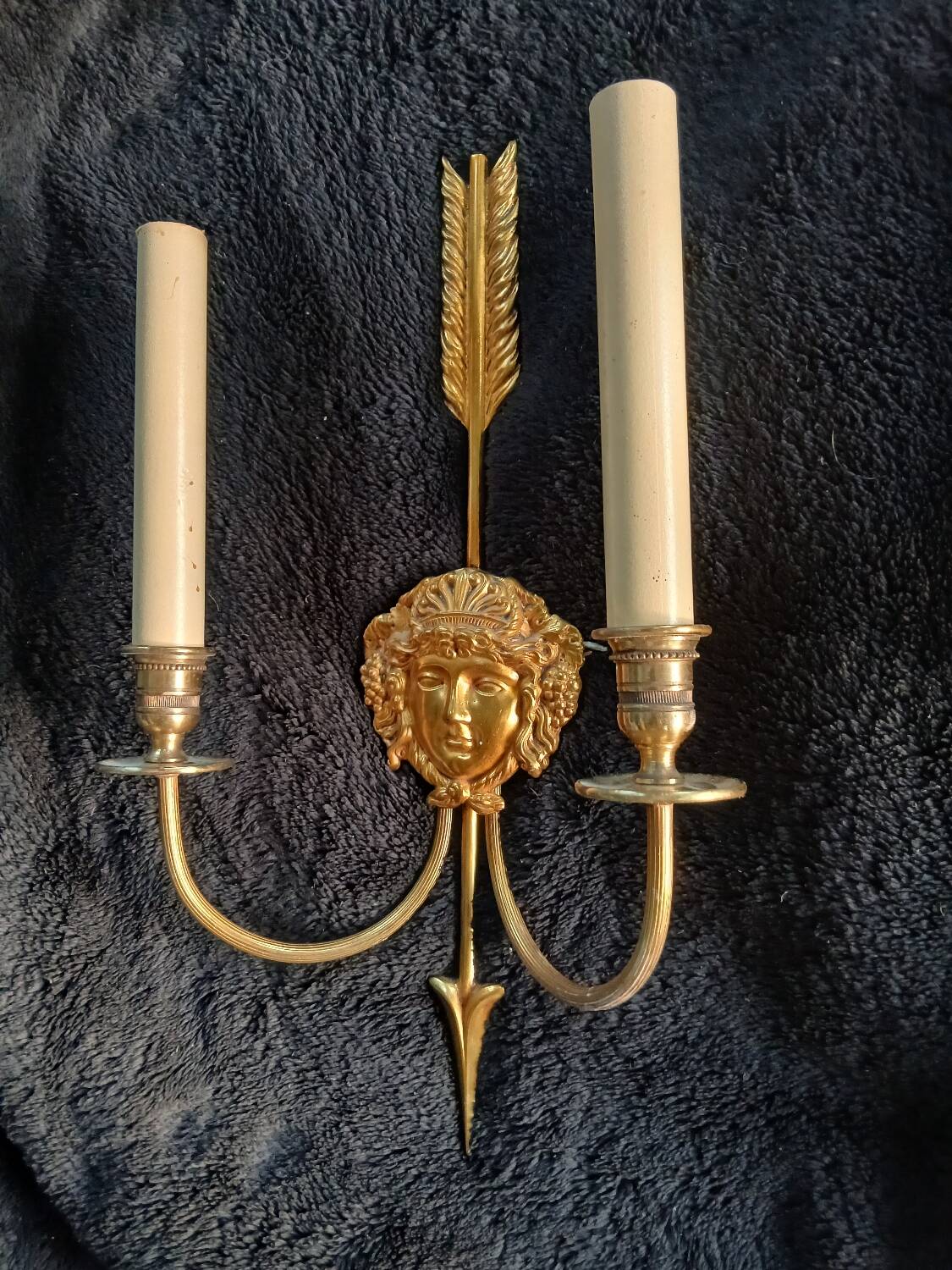 Lucien Gau Bronze Wall Lights Empire Woman Medallion