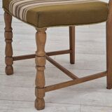 1970s, set of 4 Danish dining chairs in oak wood, green furniture wool.