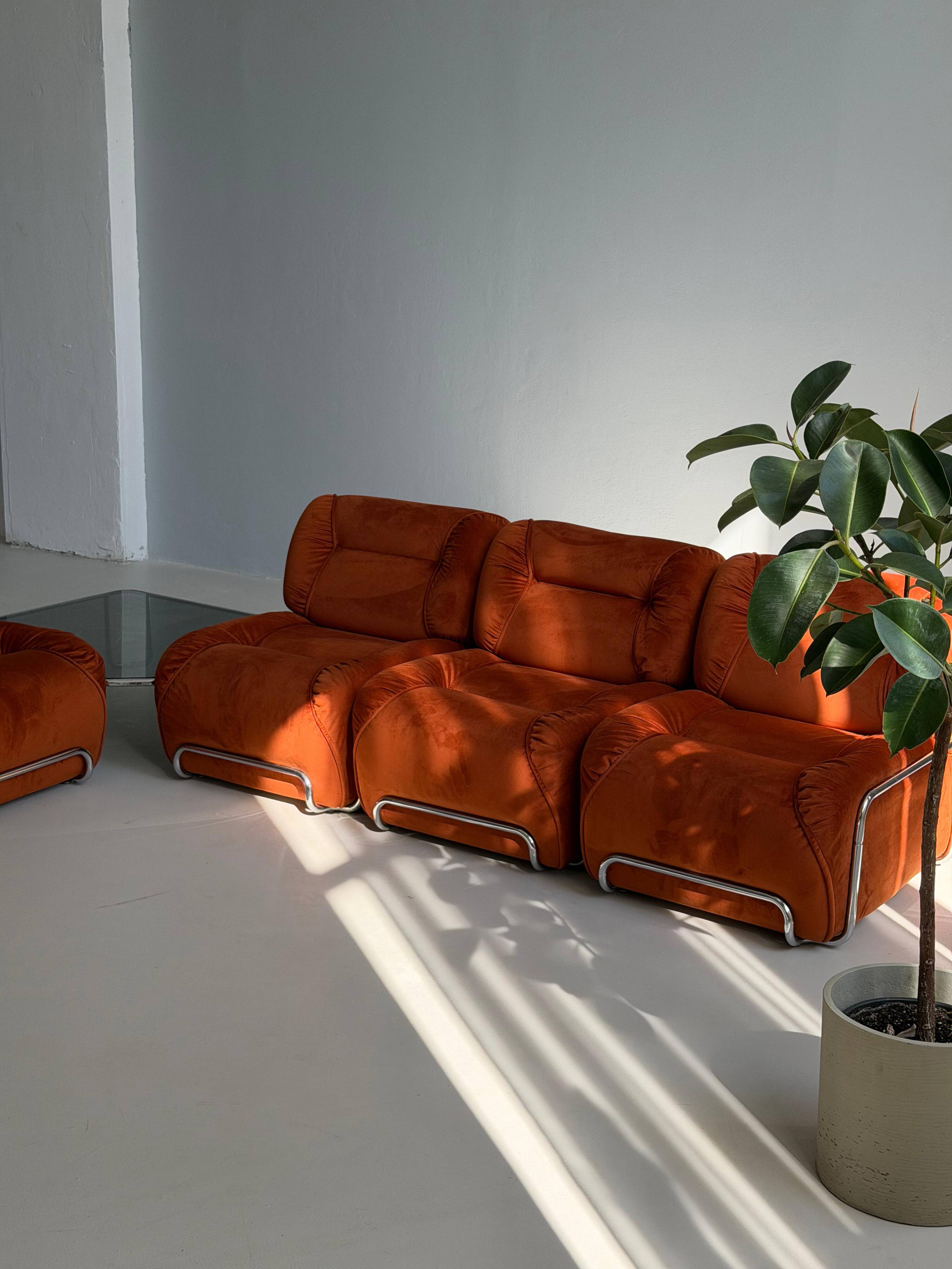 Modular Sofa Incorporated Coffee Table Burnt Orange Velvet