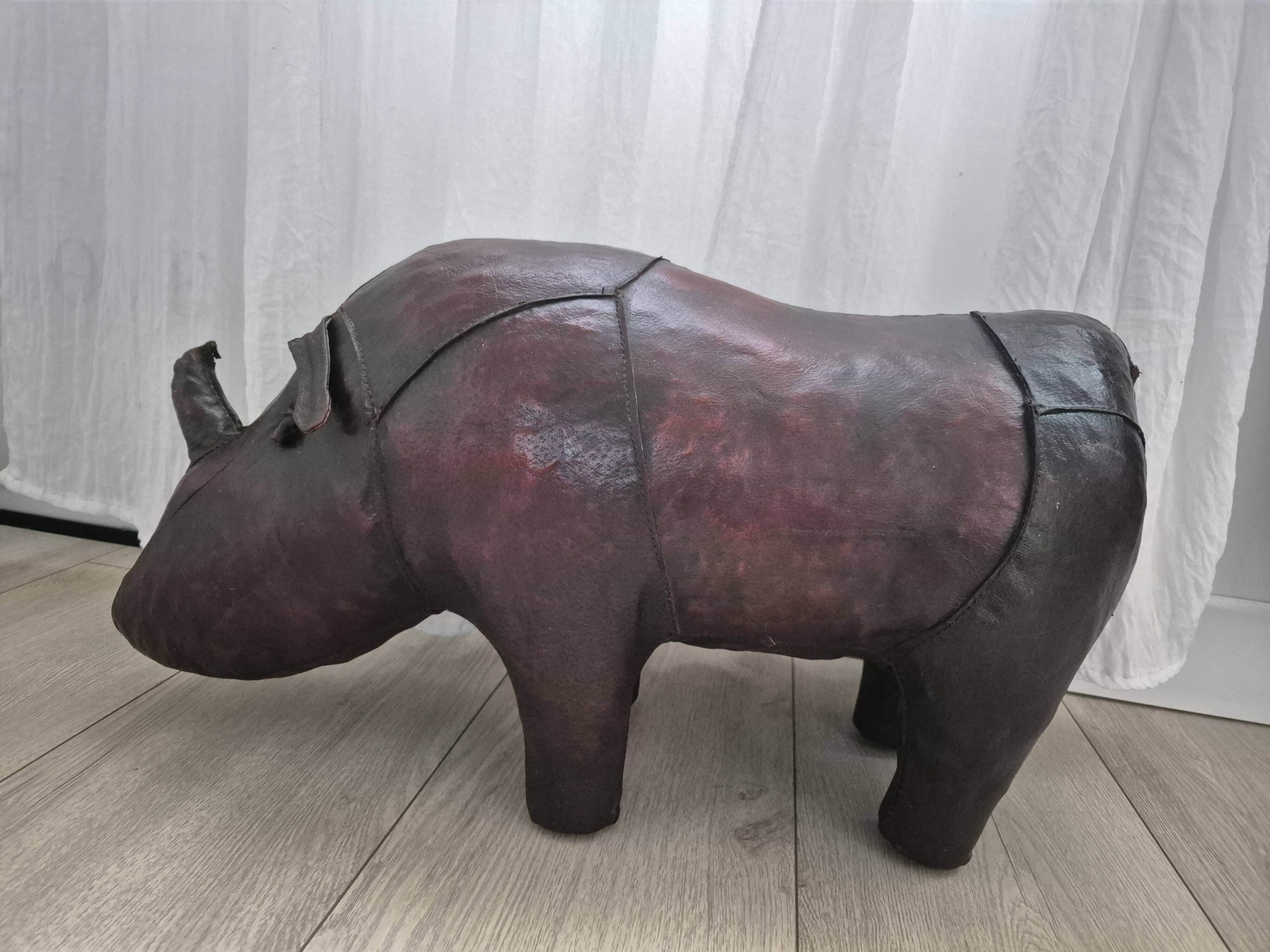 Leather rhinoceros footrest by Valenti, circa 1975.