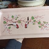 Art Deco cake dish by Longwy in pink earthenware and cloisonné enamels
