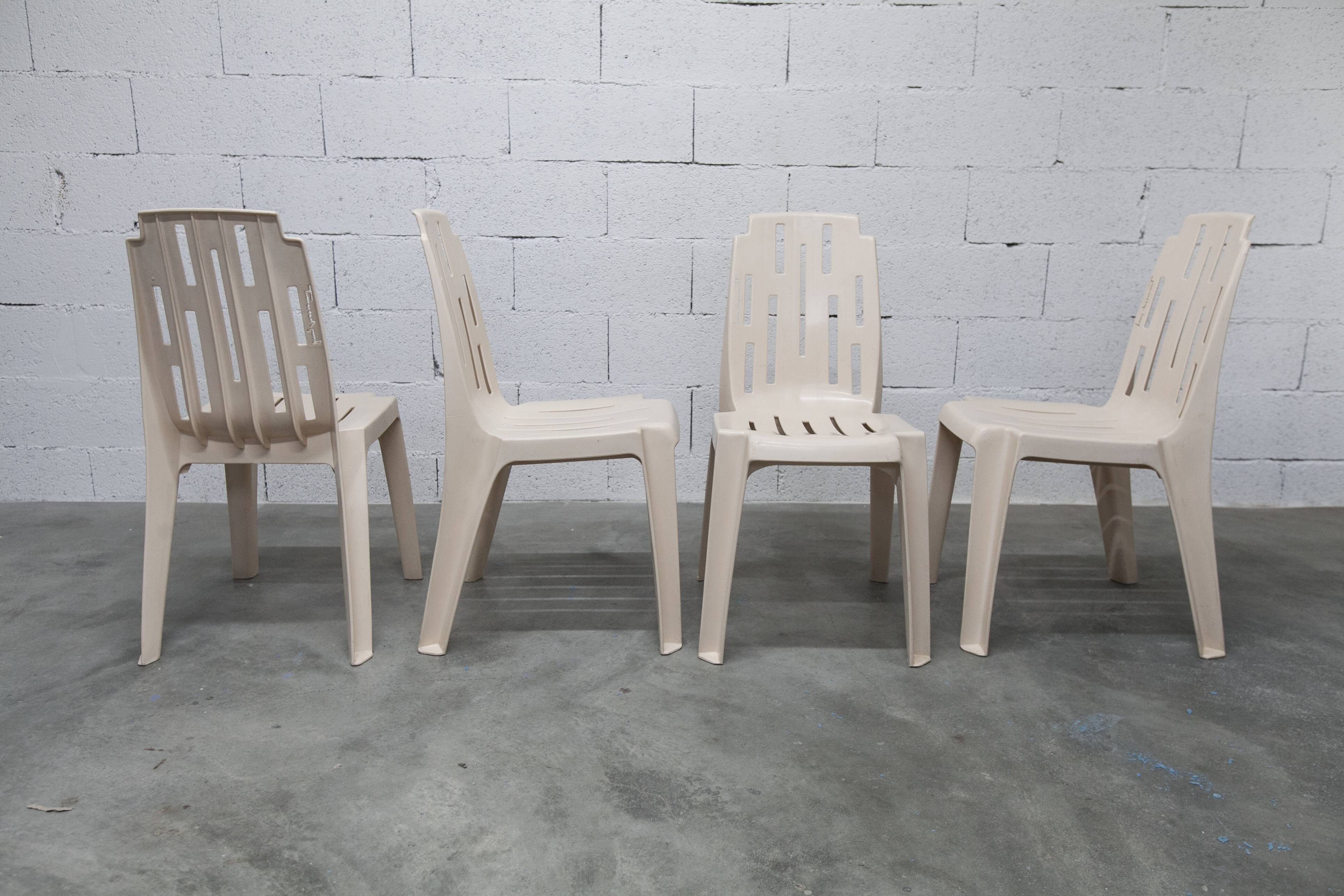 Set of 4 Samba chairs, manufactured by Henry Massonnet, designed by Pierre Paulin