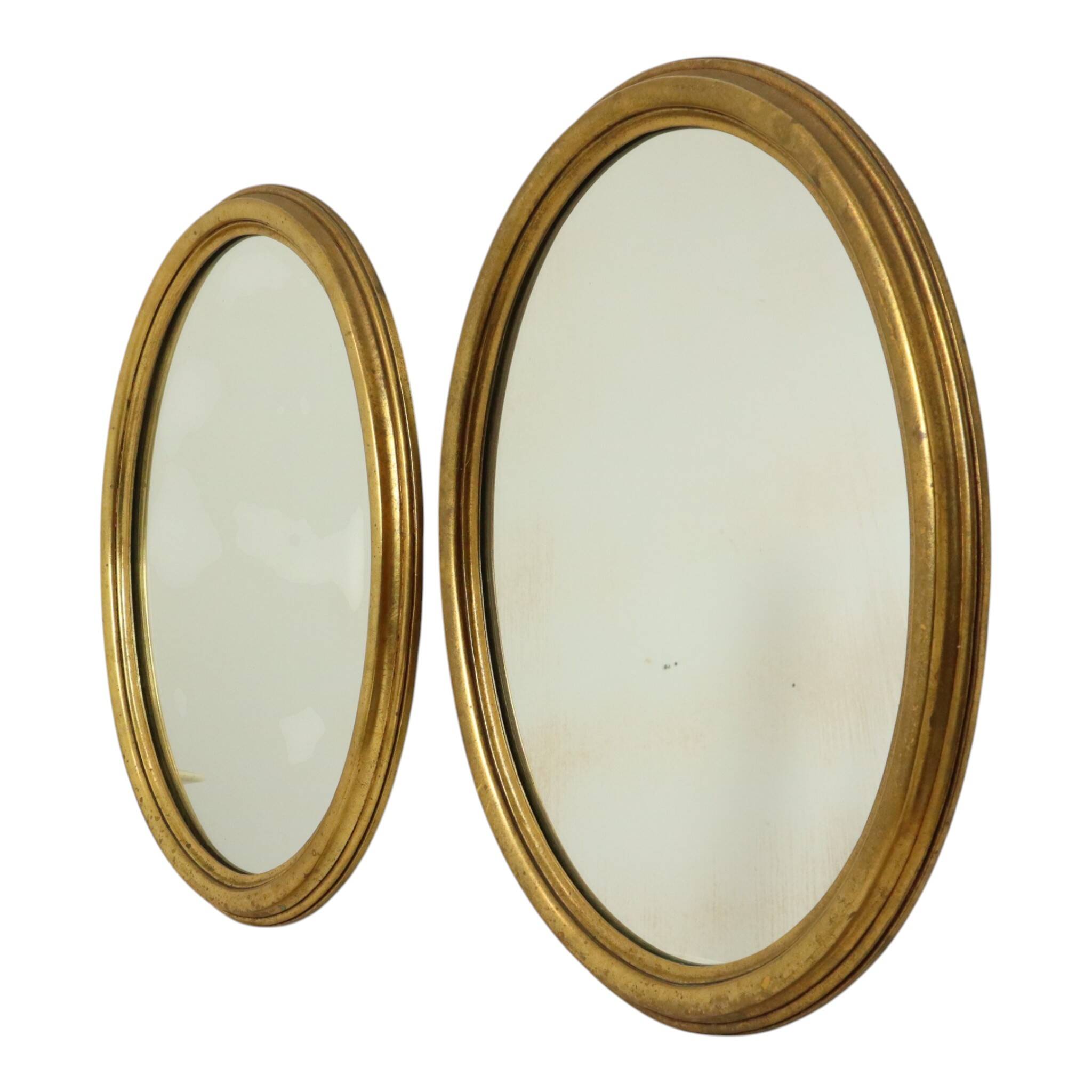 Pair of Oval Gold-Leaf Mirrors, France, 20th Century