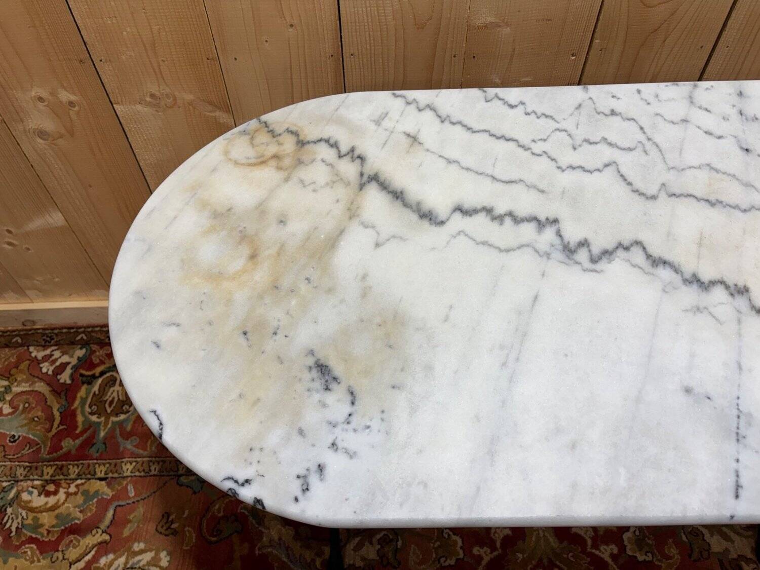 Authentic bistro table with white marble and cast iron from the early 20th century.