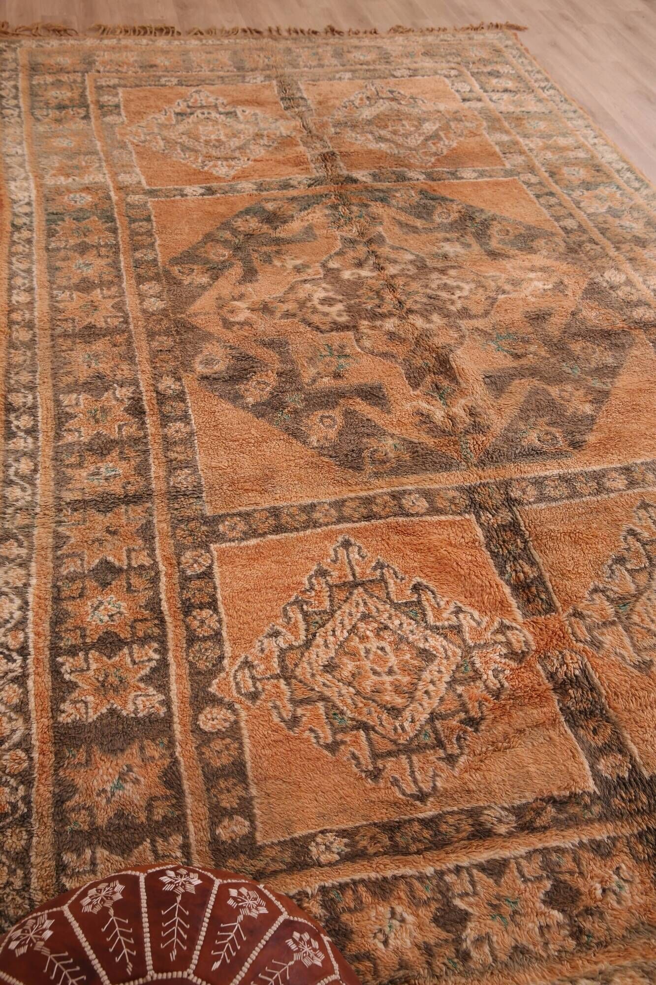 Terracotta Vintage Moroccan Rug 199 x 342 cm, Berber Handmade Wool Rug boho