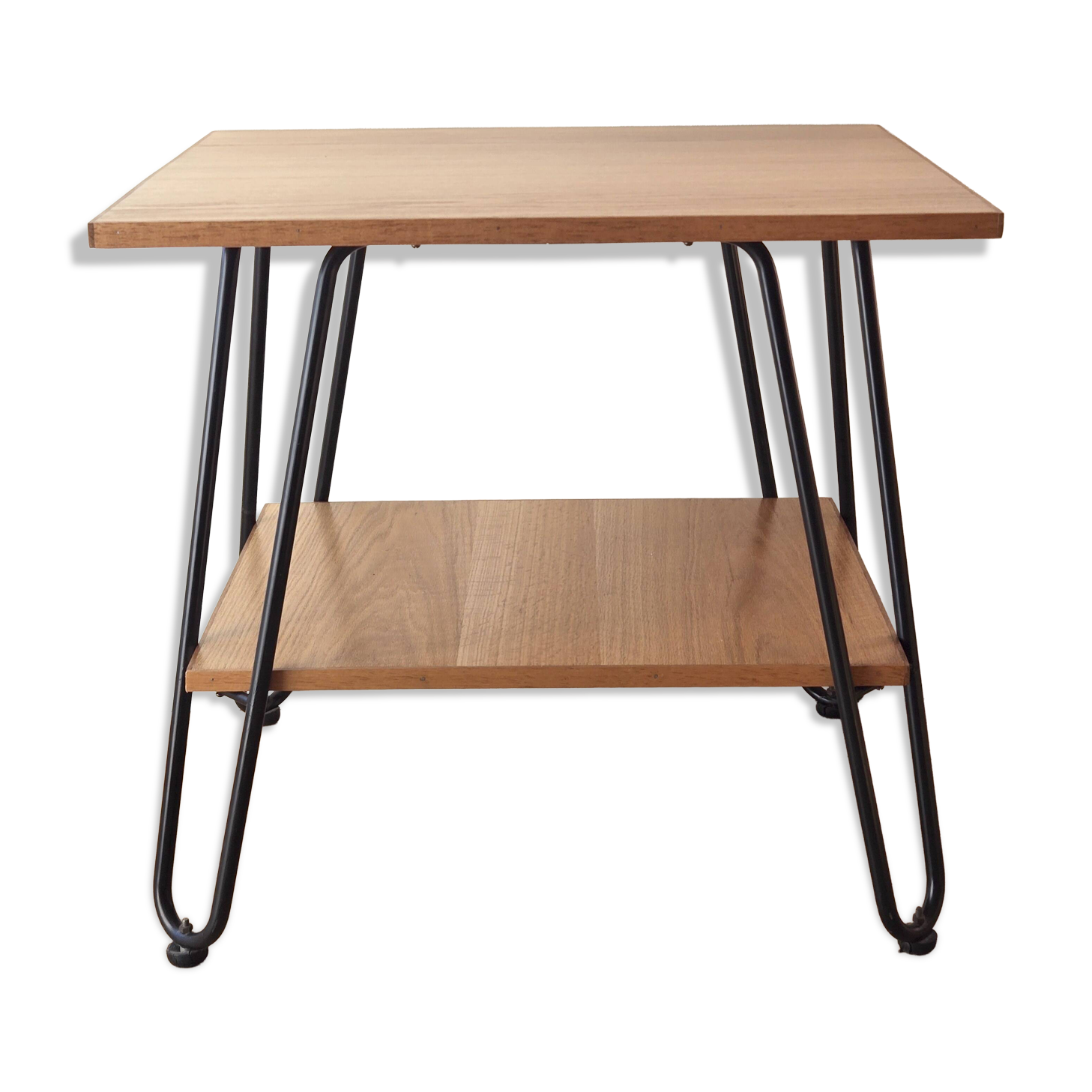 Side table in wood and steel in the style of Jacques Hitier, 1950s