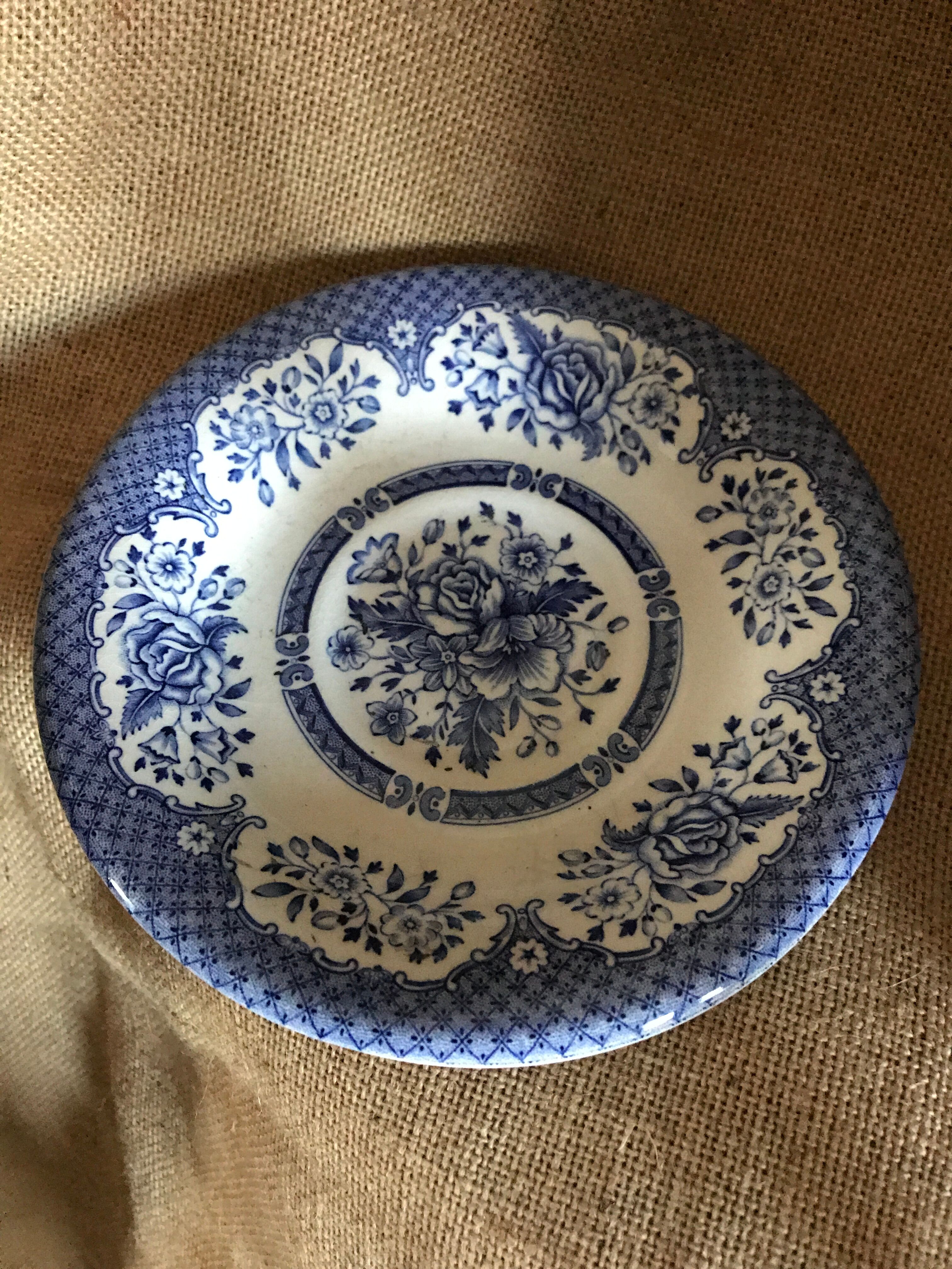 2 cups blue English porcelain