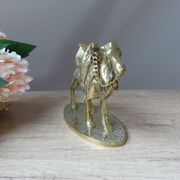 Vintage handmade brass camel figurine sculpture on base.