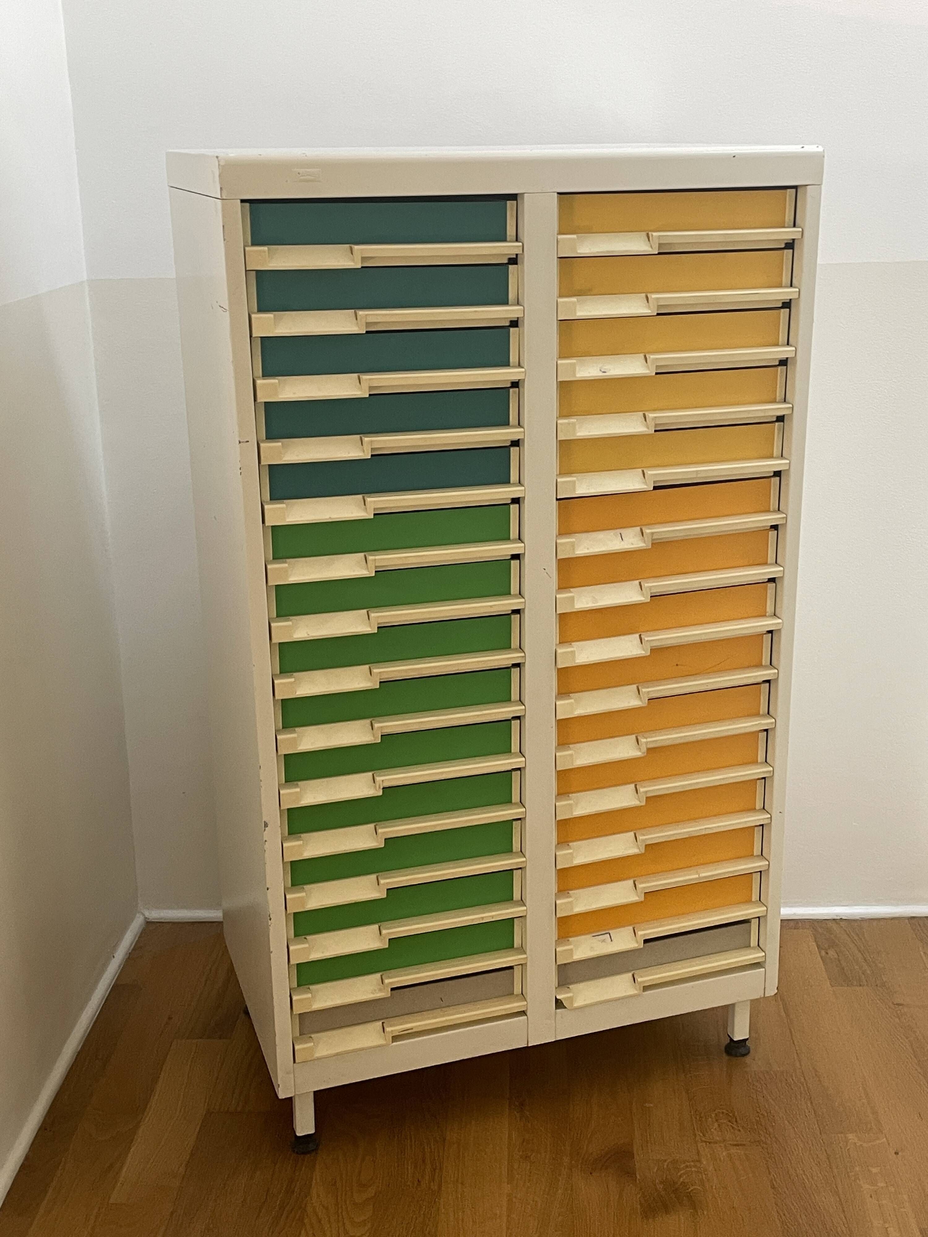 Vintage sorting furniture from the 70s / 30 drawers - industrial / workshop / haberdashery