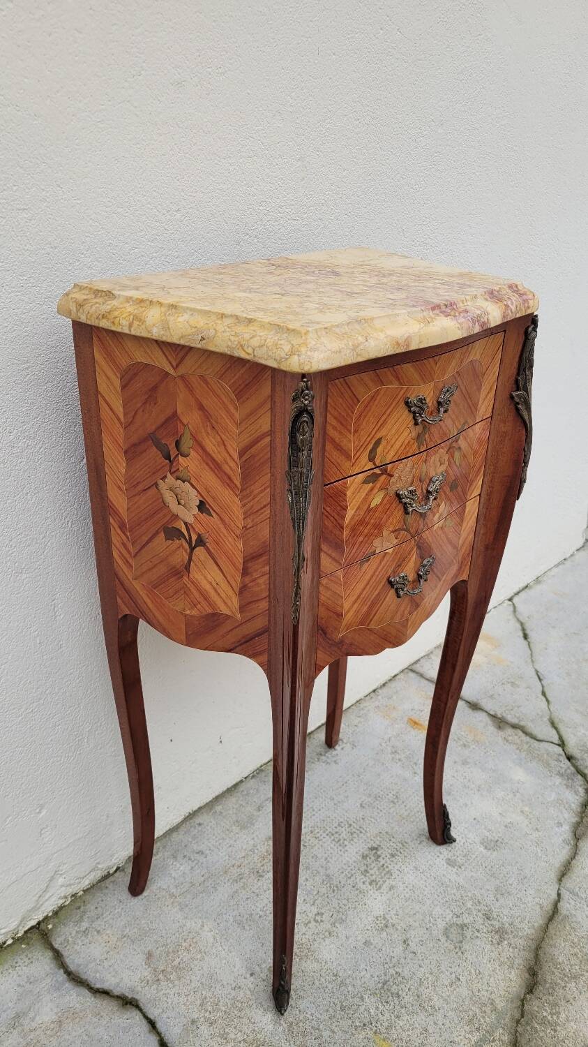 Louis xv style bedside table in rosewood marquetry