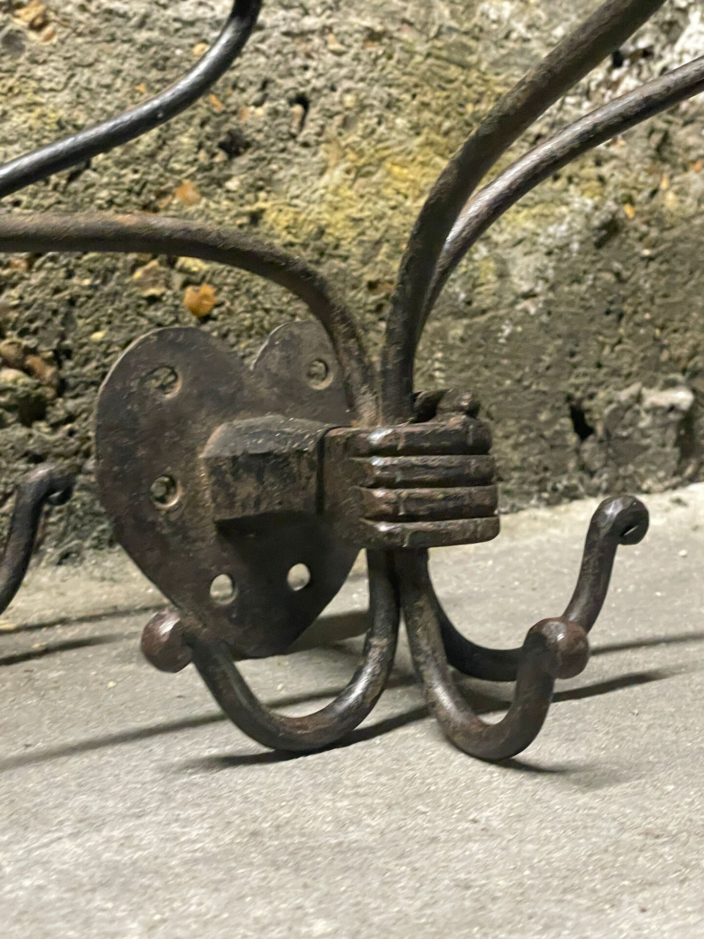 Brutalist pair of wall-mounted coat hooks.