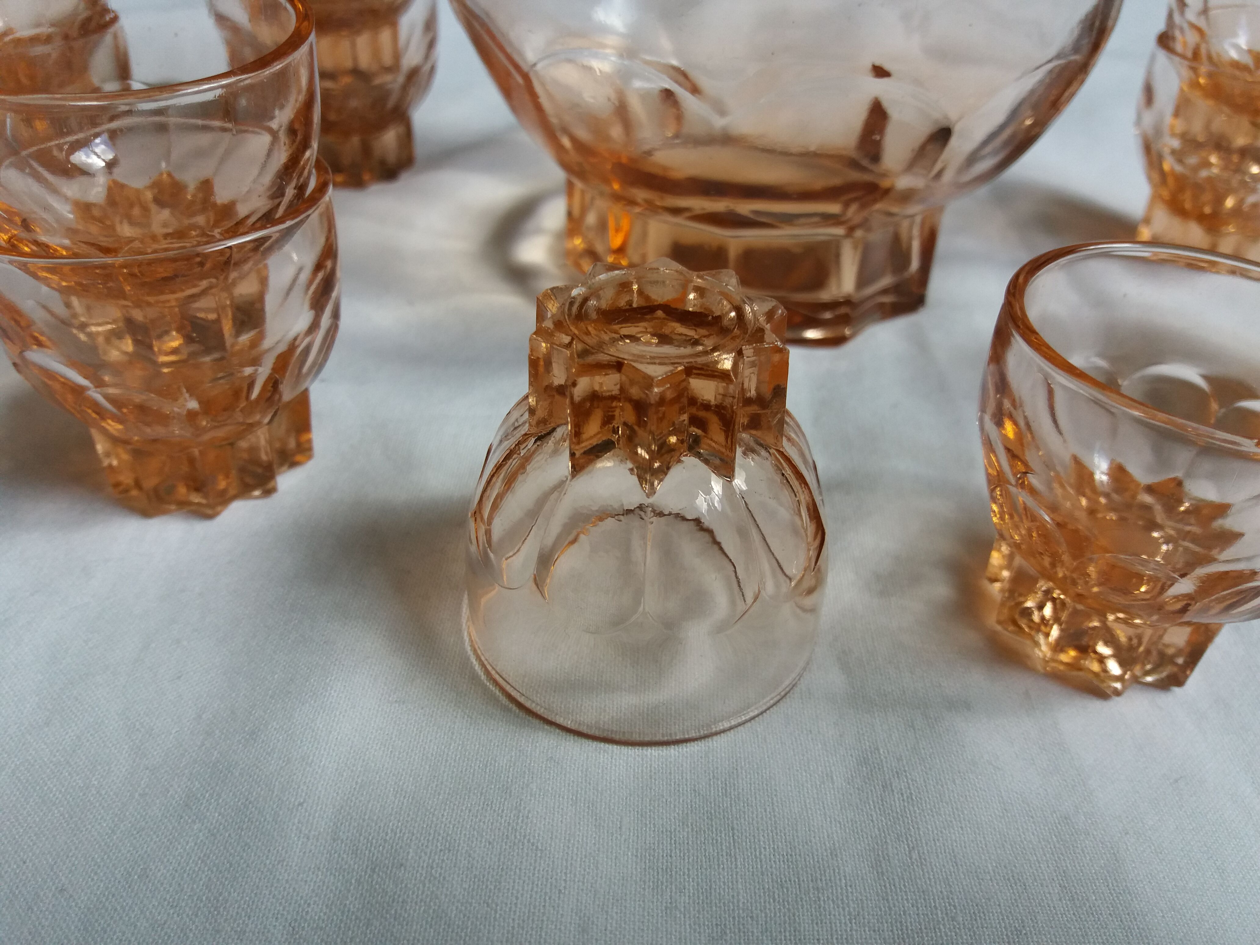 Rosaline carafe liqueur service and 12 glasses salmon pink