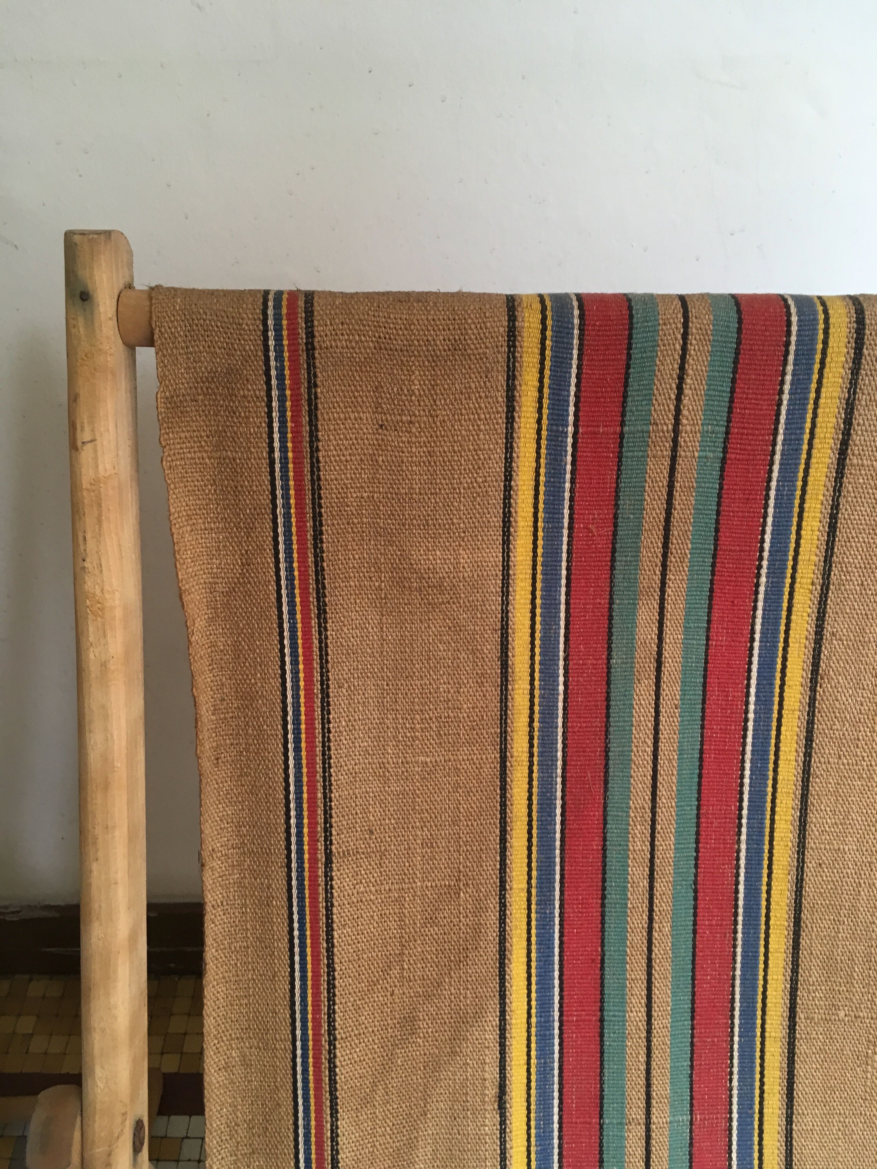 Paire de transats fin 1950 en toile de jute d'origine