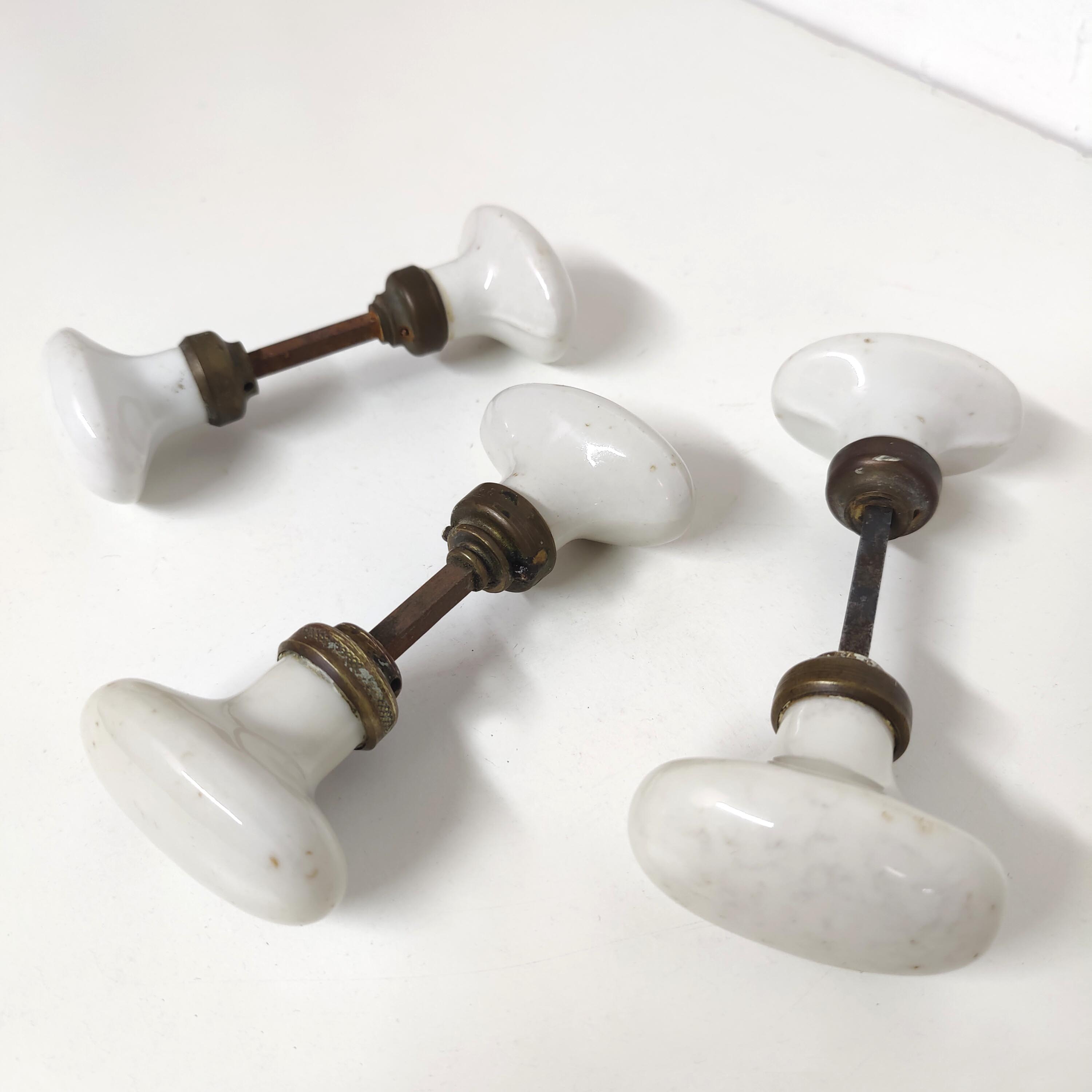 Set of 3 white porcelain button door handles
