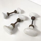 Set of 3 white porcelain button door handles