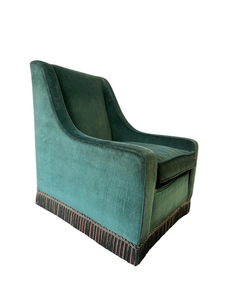 Fauteuil vintage turquoise avec franges