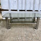 Coffee table chrome tubes and smoked glasses 1970