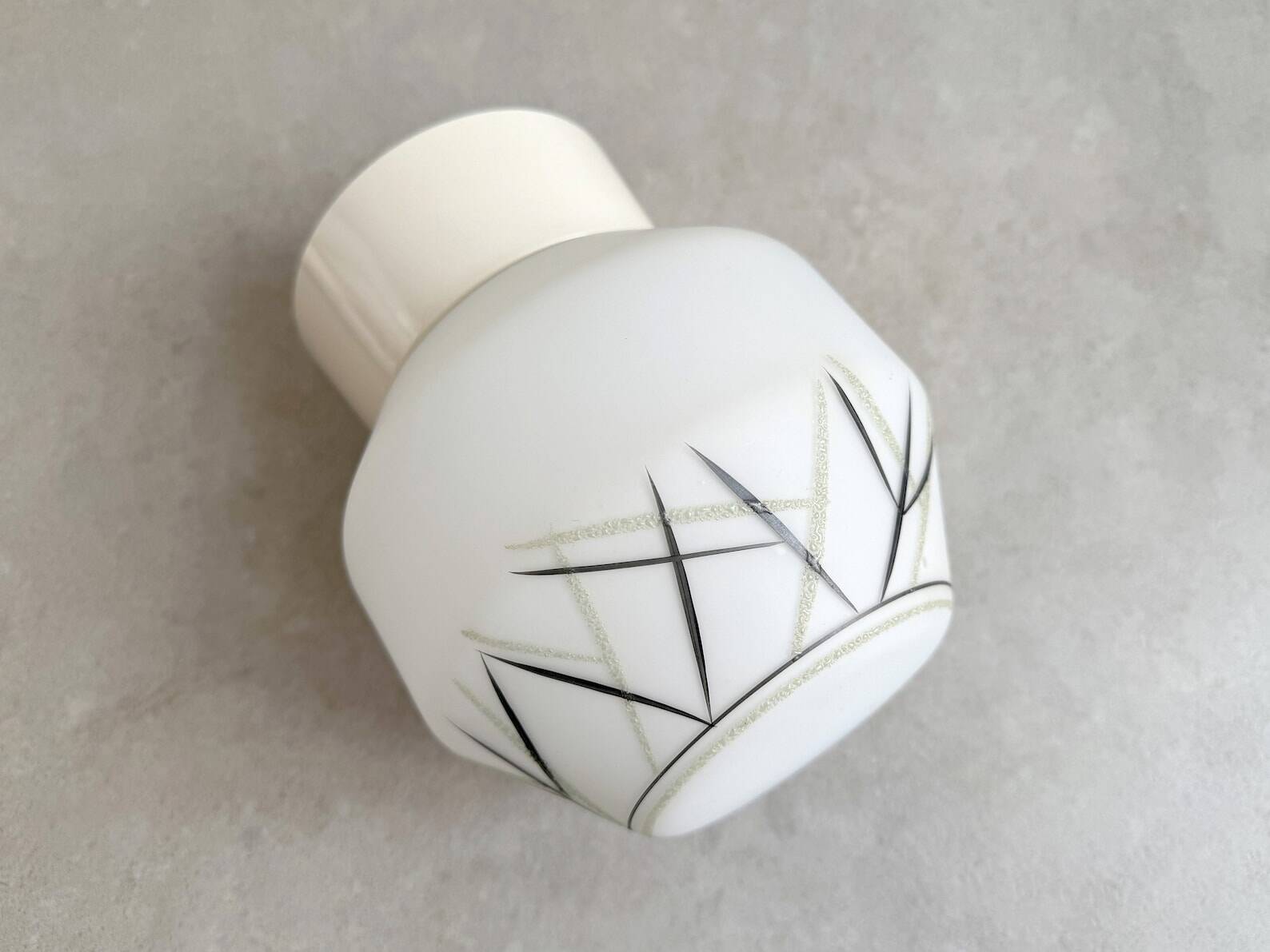 Mid Century milk glass flush mount ceiling lamp with stripes