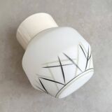 Mid Century milk glass flush mount ceiling lamp with stripes