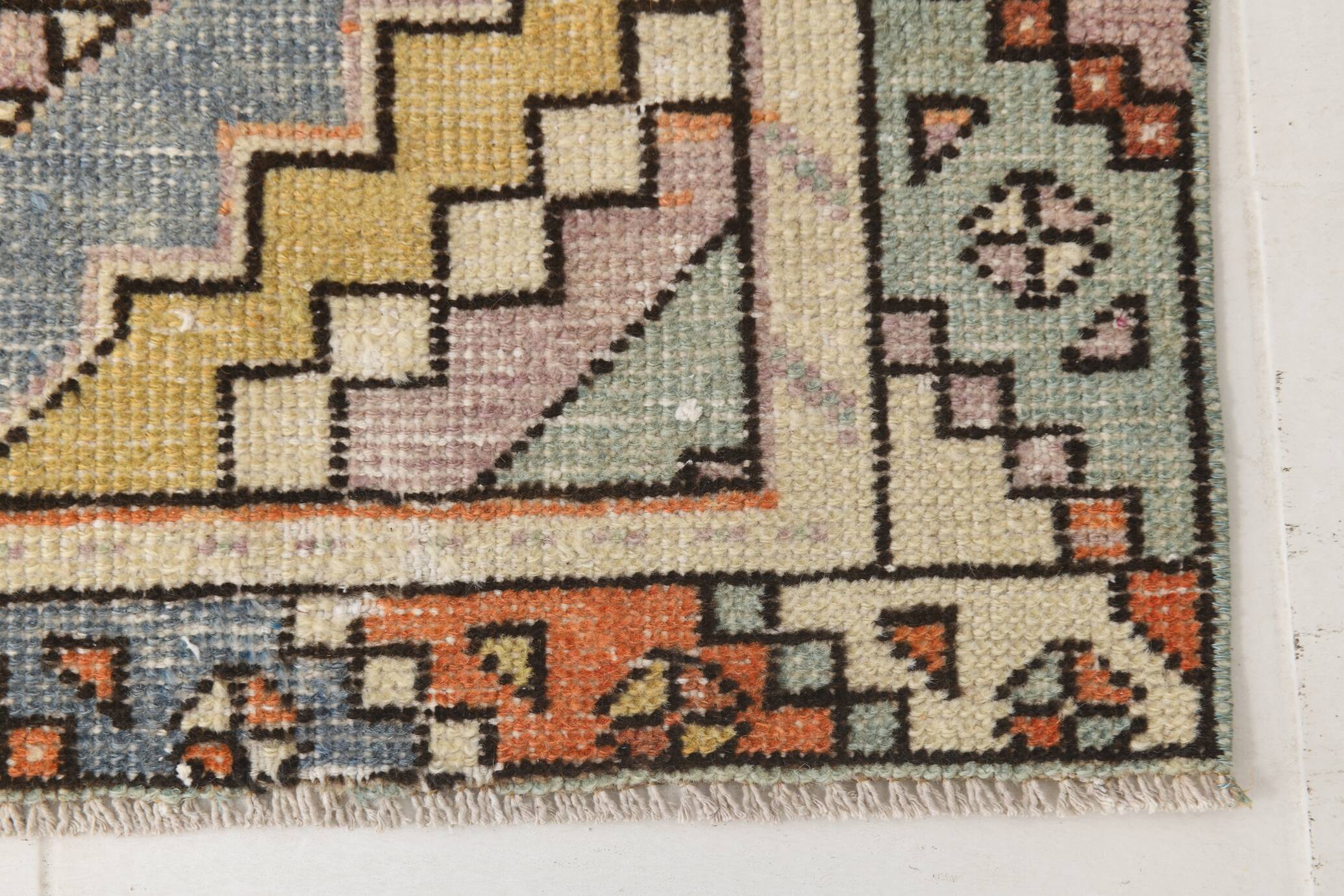 3x10 Orange Blue Handmade Geometric Vintage Runner Rug, 85x304Cm