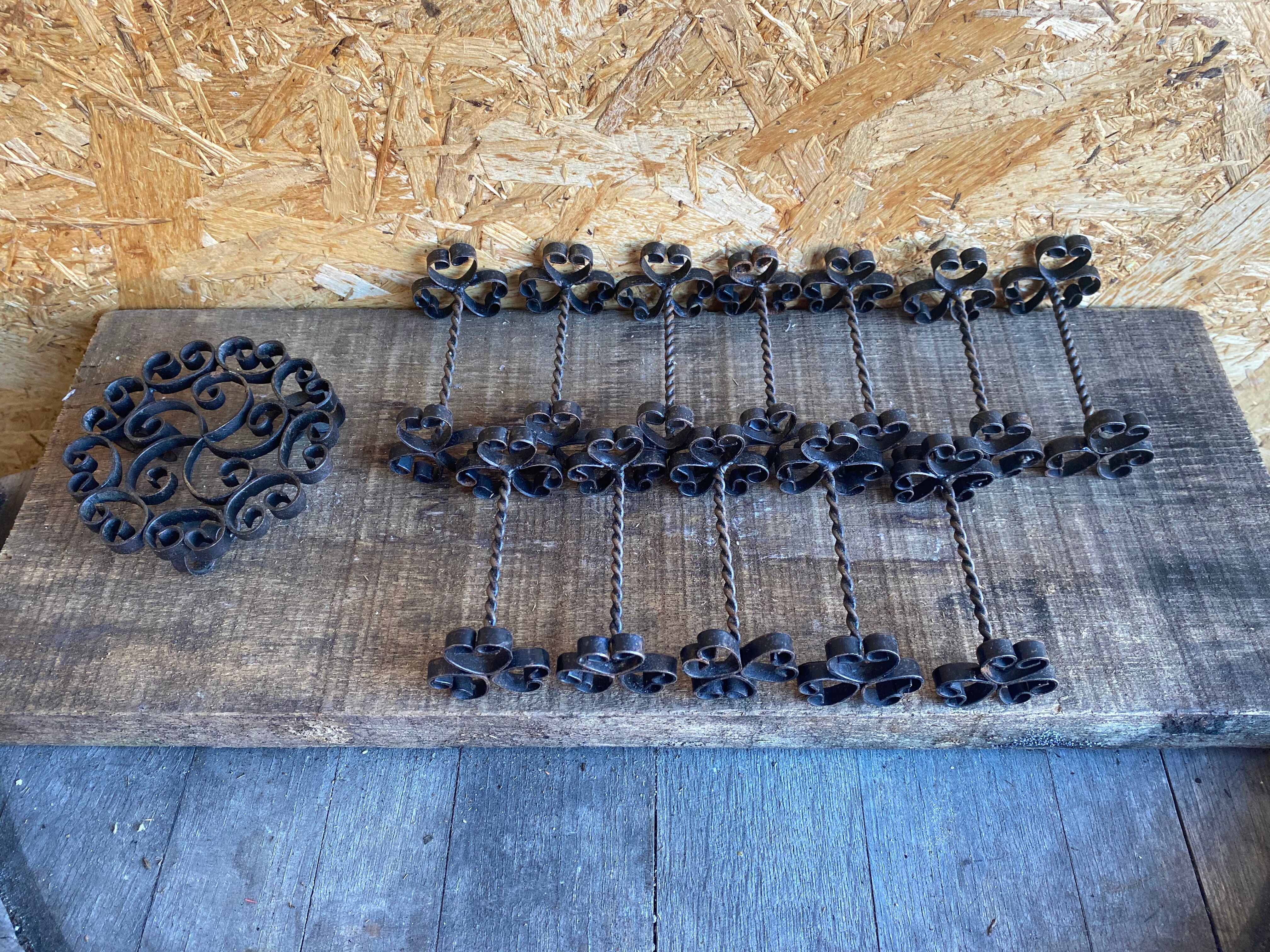 Service Table Under Plate + 12 Old Forged Iron Knife Holders Black