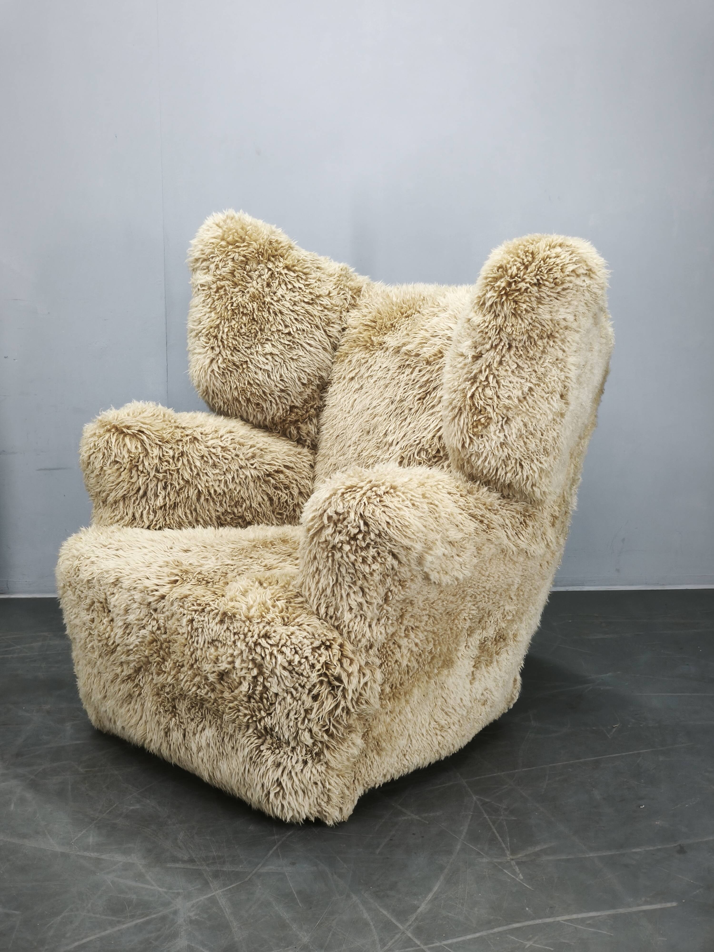 1930s Art Deco Wingback Armchair in Honey Skandilock Sheepskin