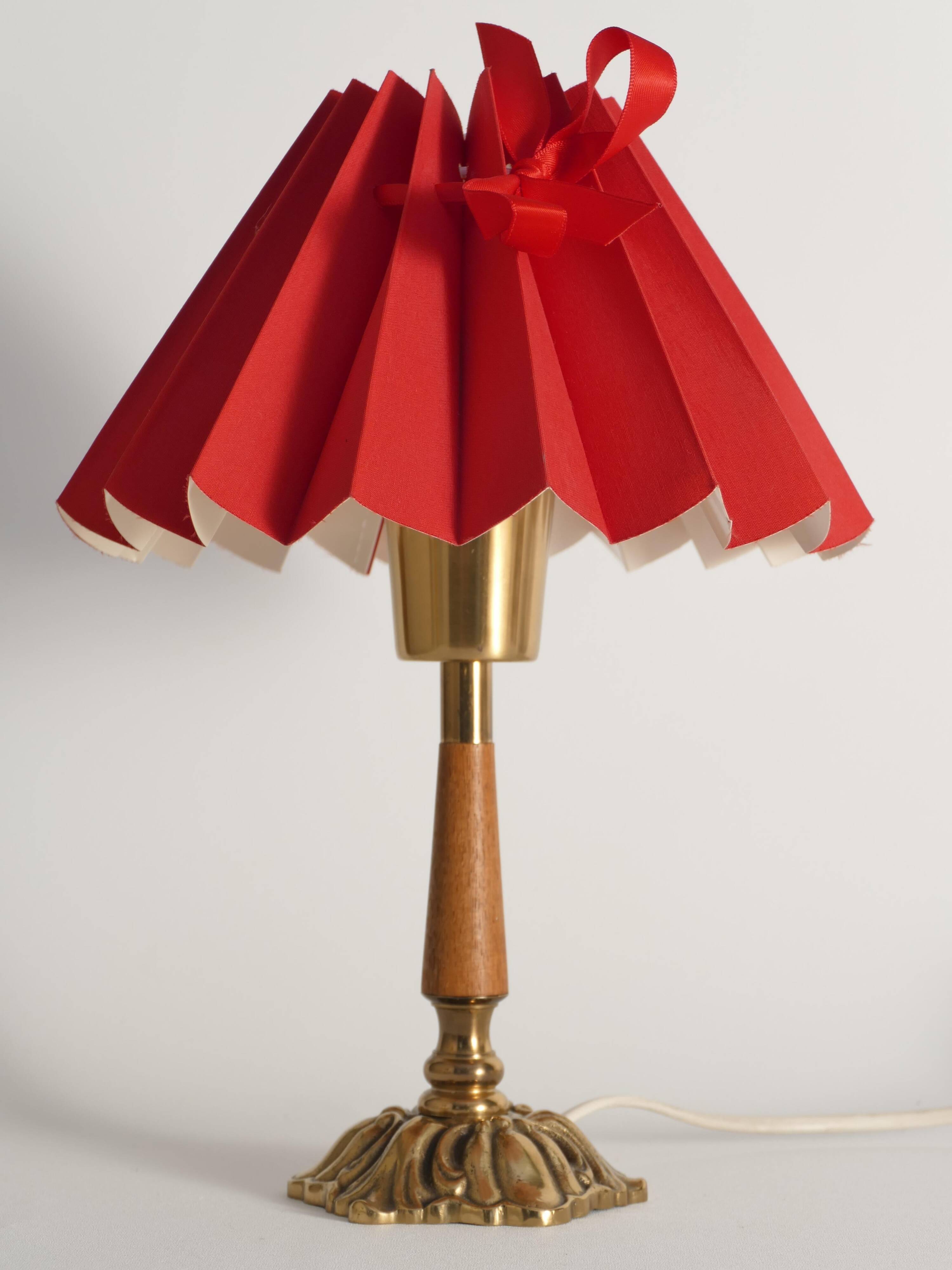 Brass Table Lamp with Teak, Asea, Sweden 1950s