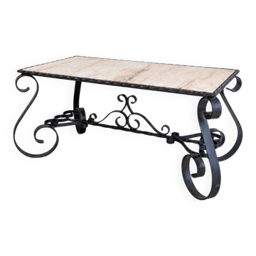 Coffee table in marble and wrought iron, Mediterranean spirit.