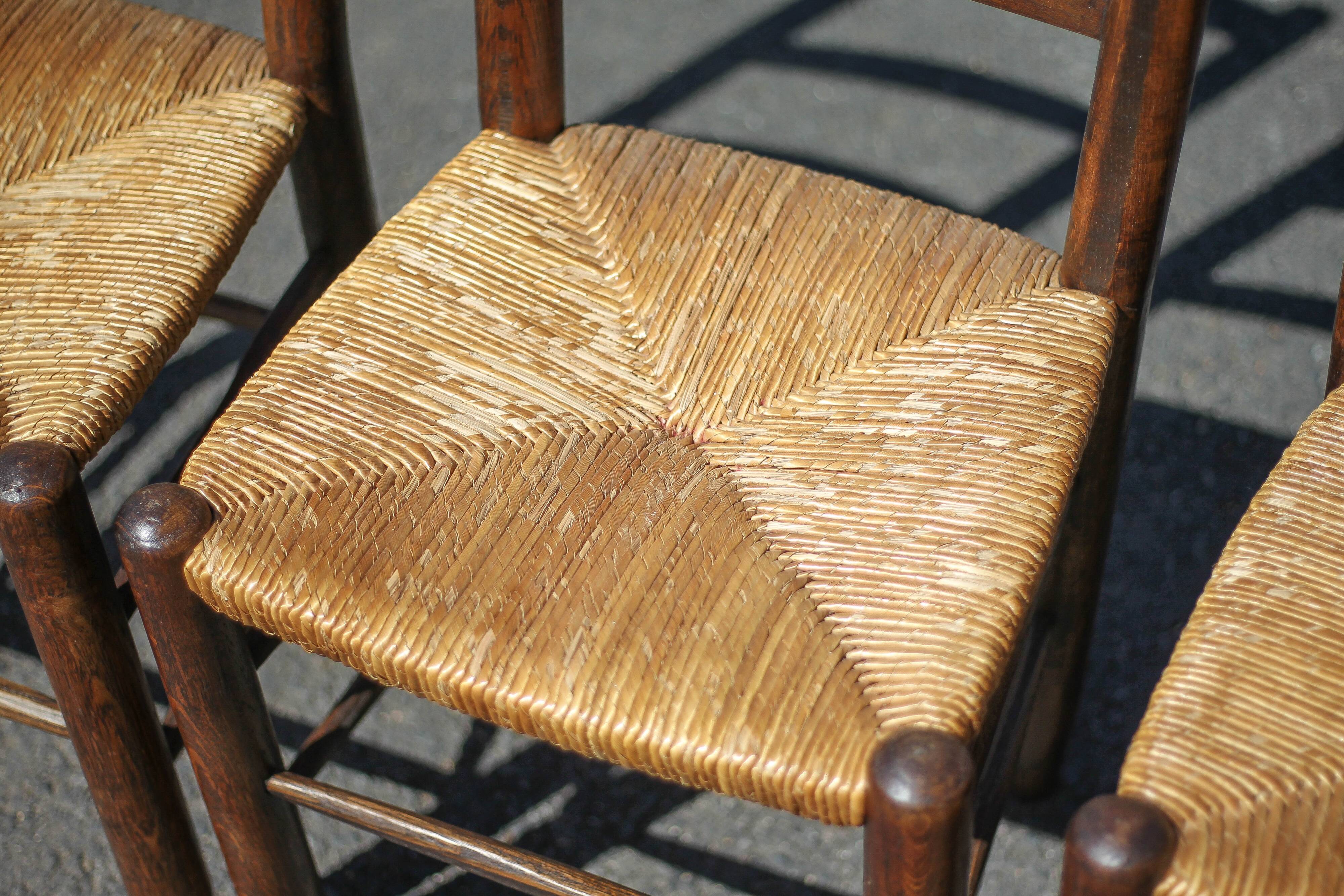 Set of 4 wooden and straw chairs, wooden chair, straw chair, countryside, chalet