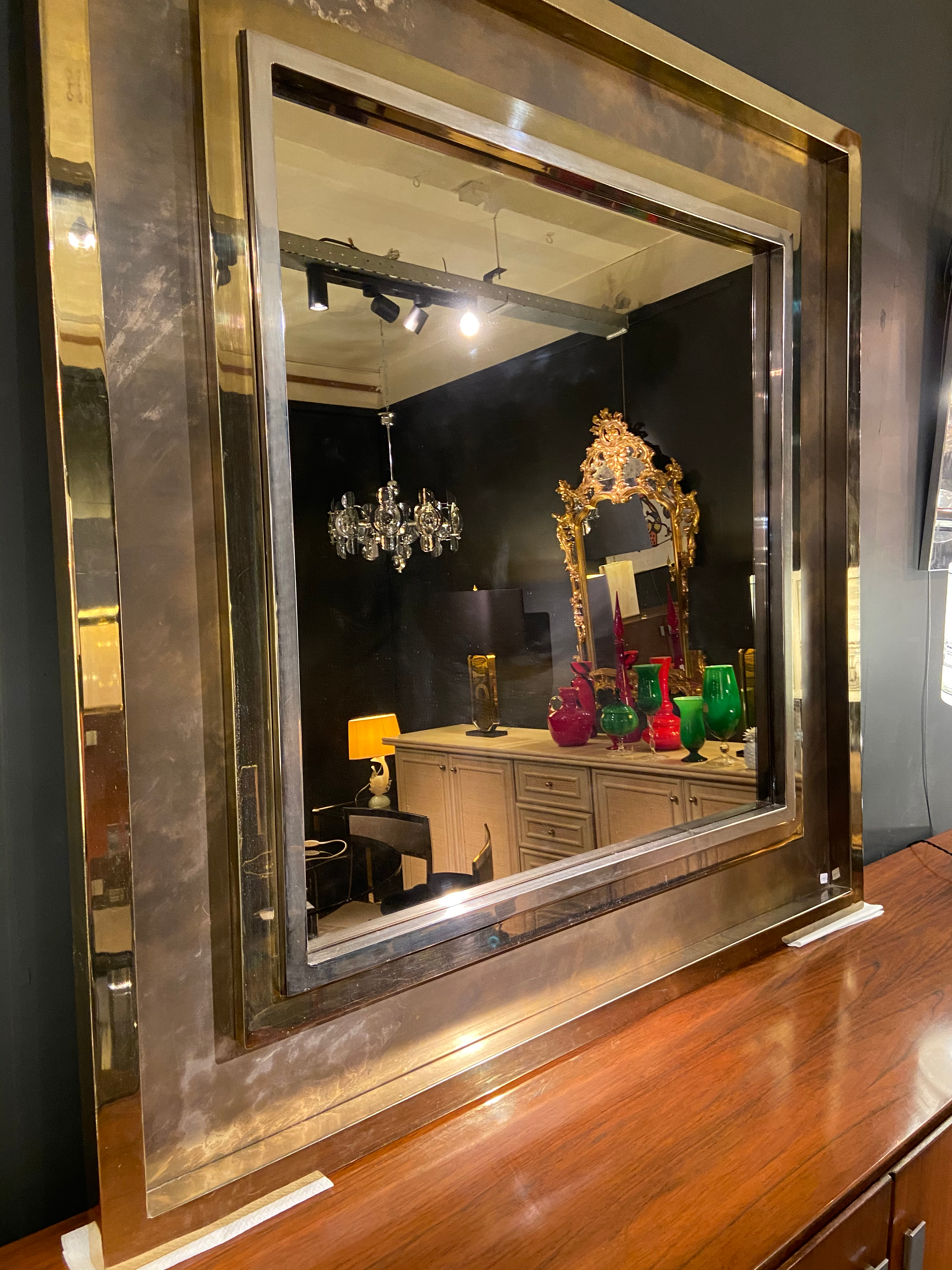 Mirror Belgo Chrom XXL, brass, tin, chrome and bronze mirror 130x130cm