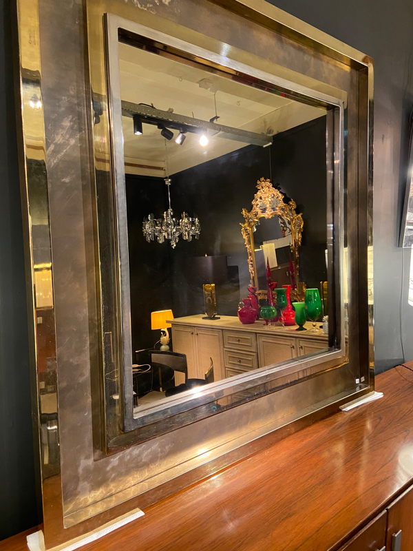 Miroir Belgo Chrom XXL laiton étain chrome et miroir bronze 130x130cm
