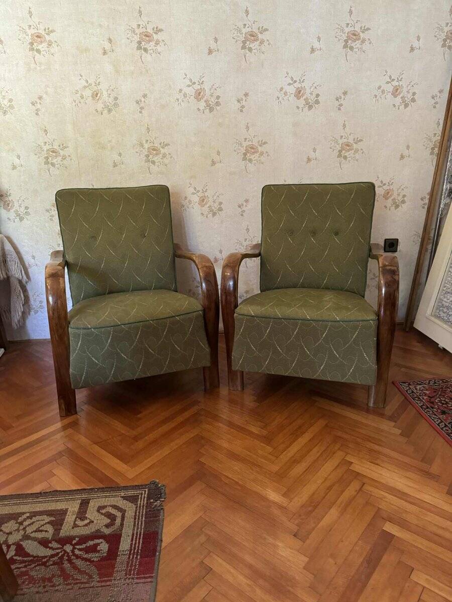 Chaises longues Art Déco avec accoudoirs en bois courbés, années 1930, lot de 2