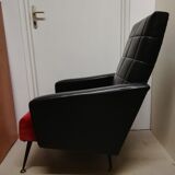 Lot de 2 fauteuils noirs rouges vintage retro années 50 60