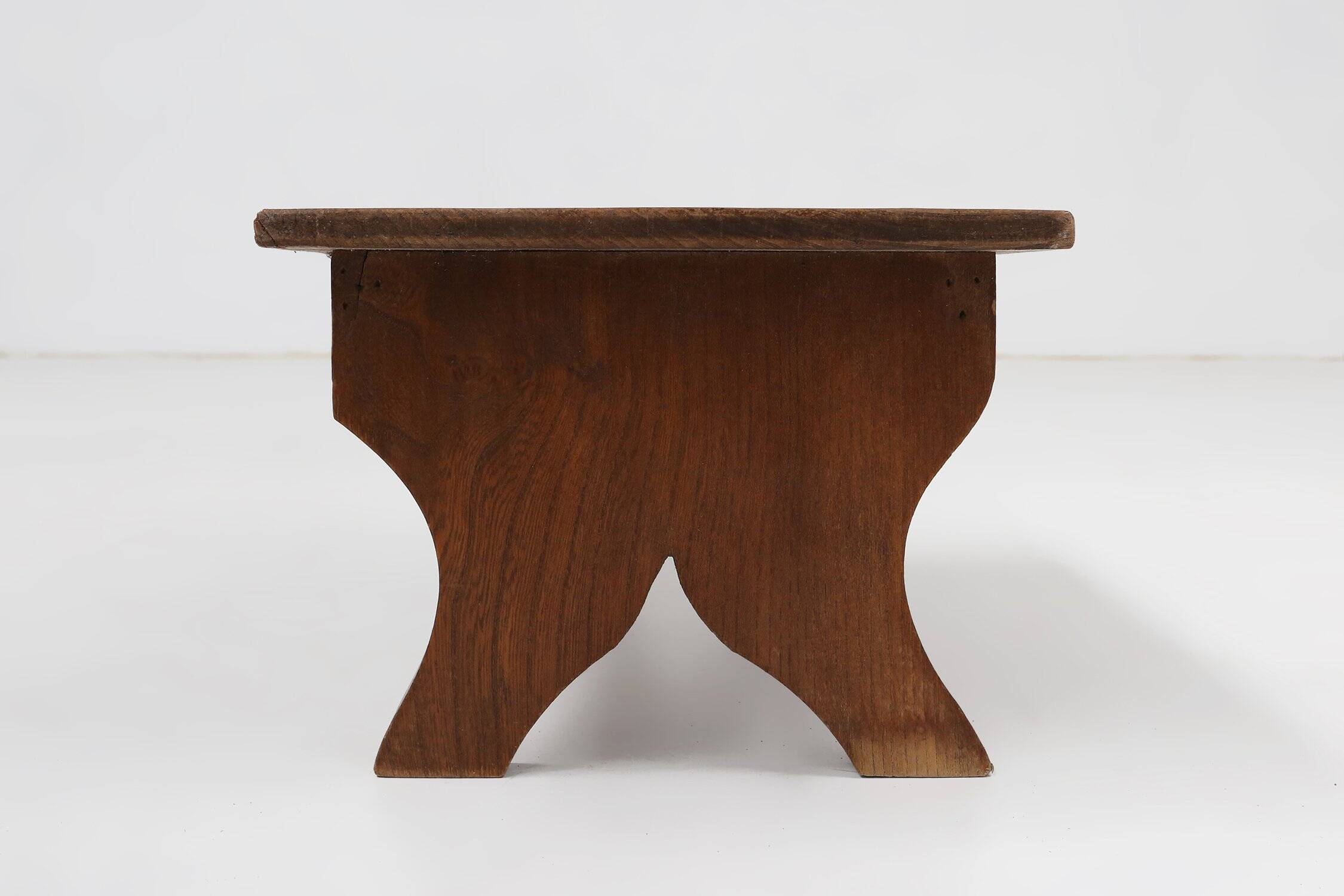 Small Rustic Wooden Stool with Curved Base, France, 1900s