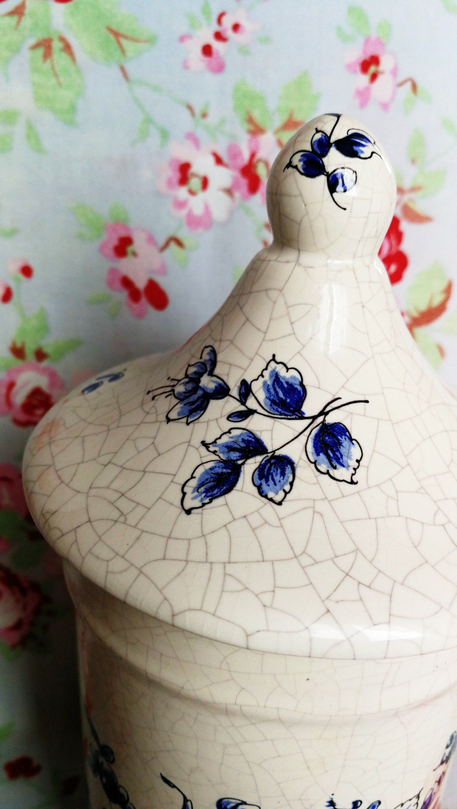 Old apothecary vintage blue flowers flacon