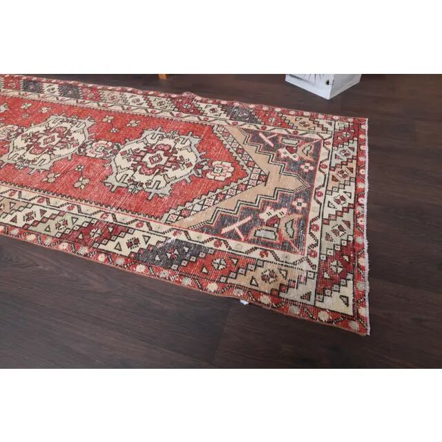 Vintage Turkish Oushak Handmade Wool Cotton Red Runner 95x301