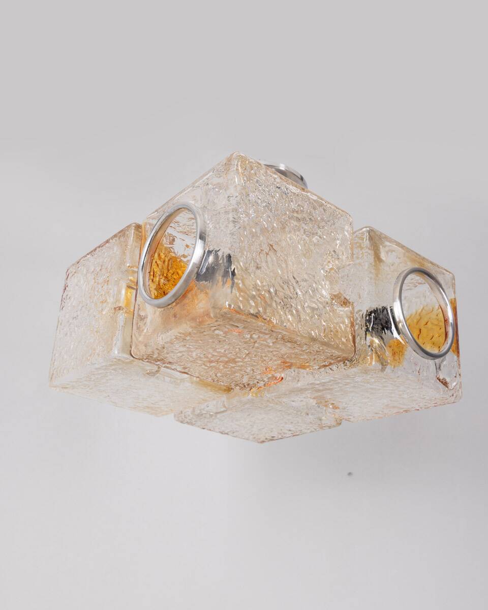 Vintage 70s murano glass chandelier design sugar tones for veart