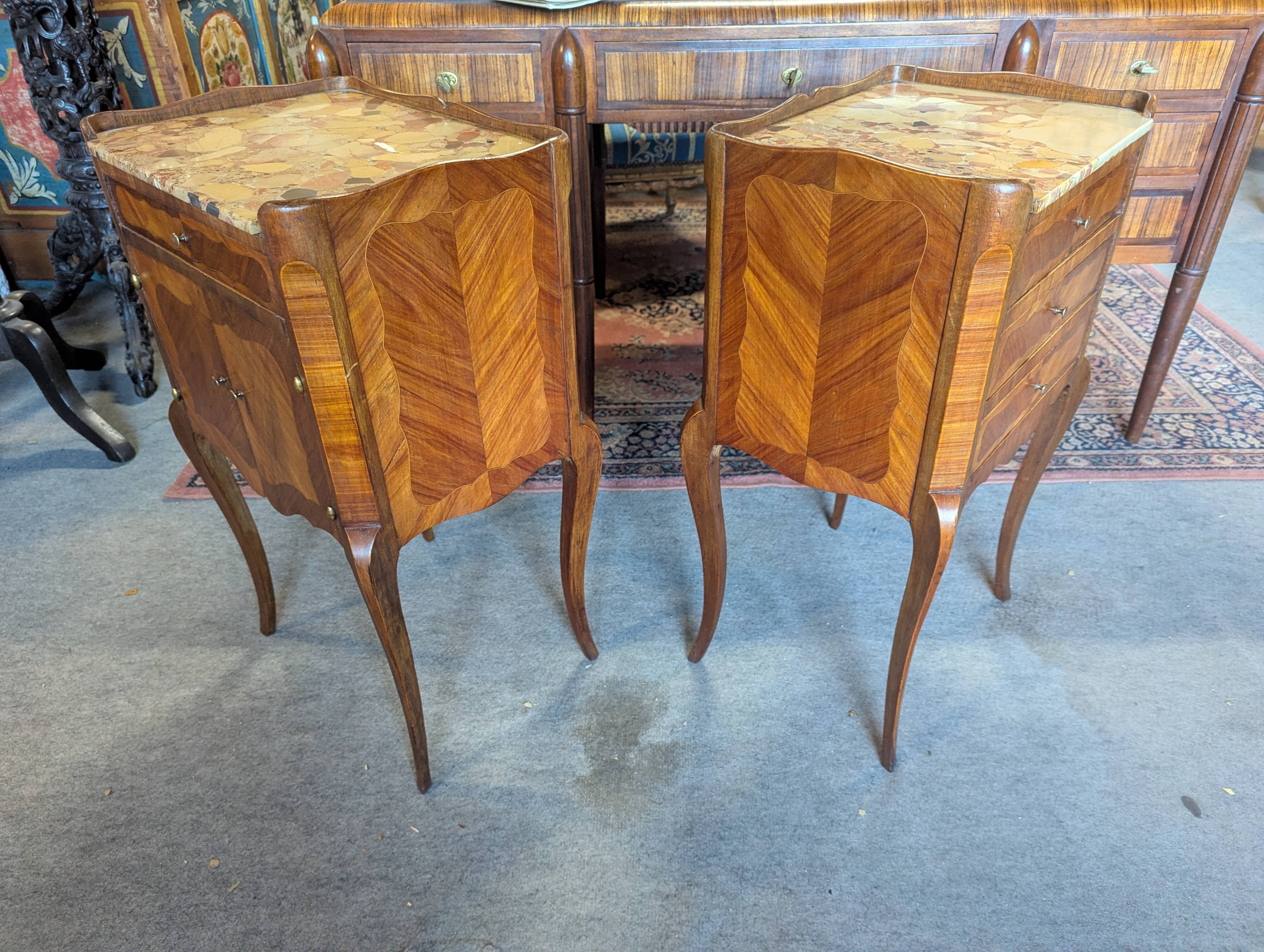 Pair of Louis XV Style Bedside Tables in Rosewood Marquetry