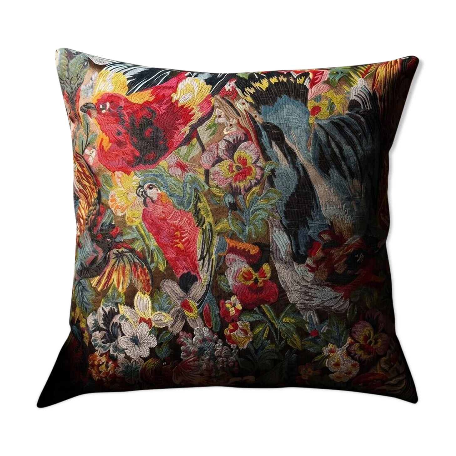 Woven Cushion, Crimson Macaw Parrot Jacquard, Dark Ground Pillow Cover