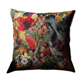 Coussin tissé, jacquard de perroquet ara rouge, housse de coussin à fond sombre