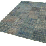 Hand-knotted oriental vintage 176 cm x 244 cm blue patchwork carpet