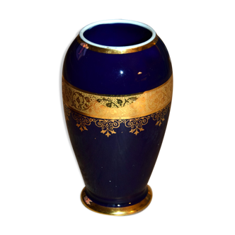 Blue and gold porcelain vase Lemaire Limoges France